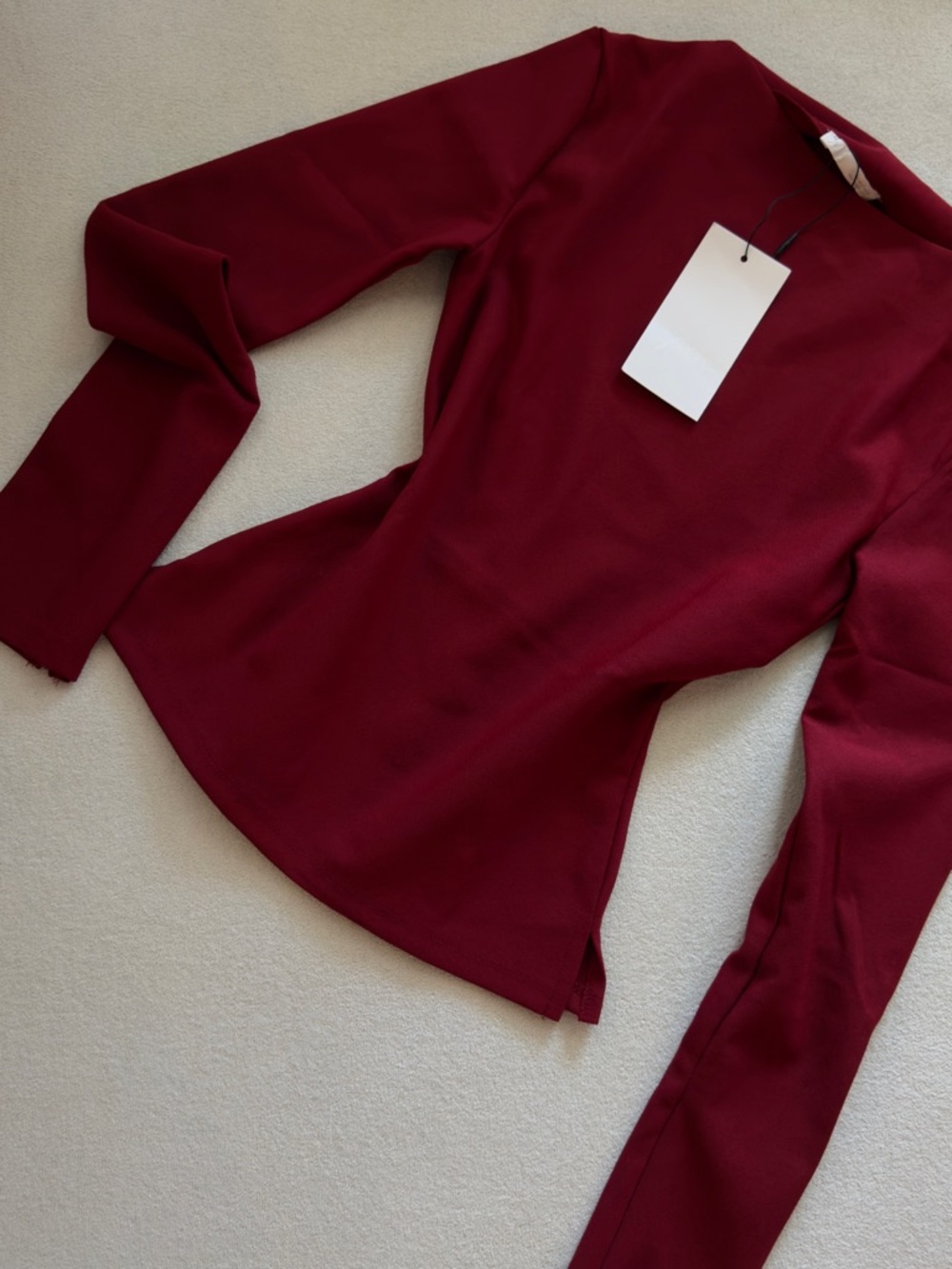 Zara Long Sleeve Crewneck Top in Deep Wine